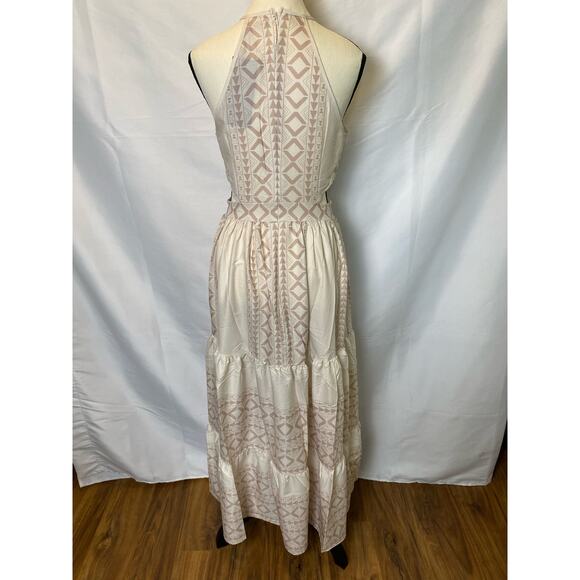 FHQ Collection Geometric High Square Neck Cut Out Maxi Dress Boho Size Small - Picture 11 of 14
